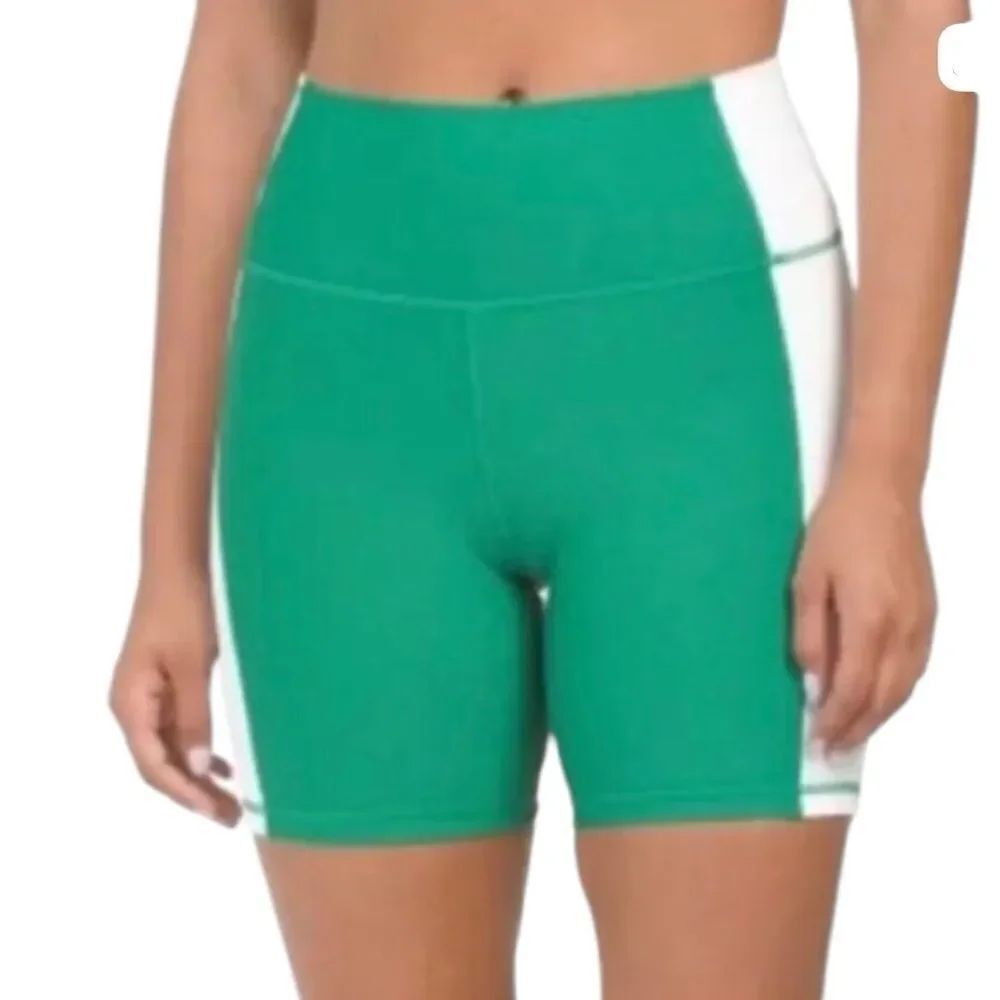 Wilo The Label ribbed high-rise bike shorts in emerald green/ white size small